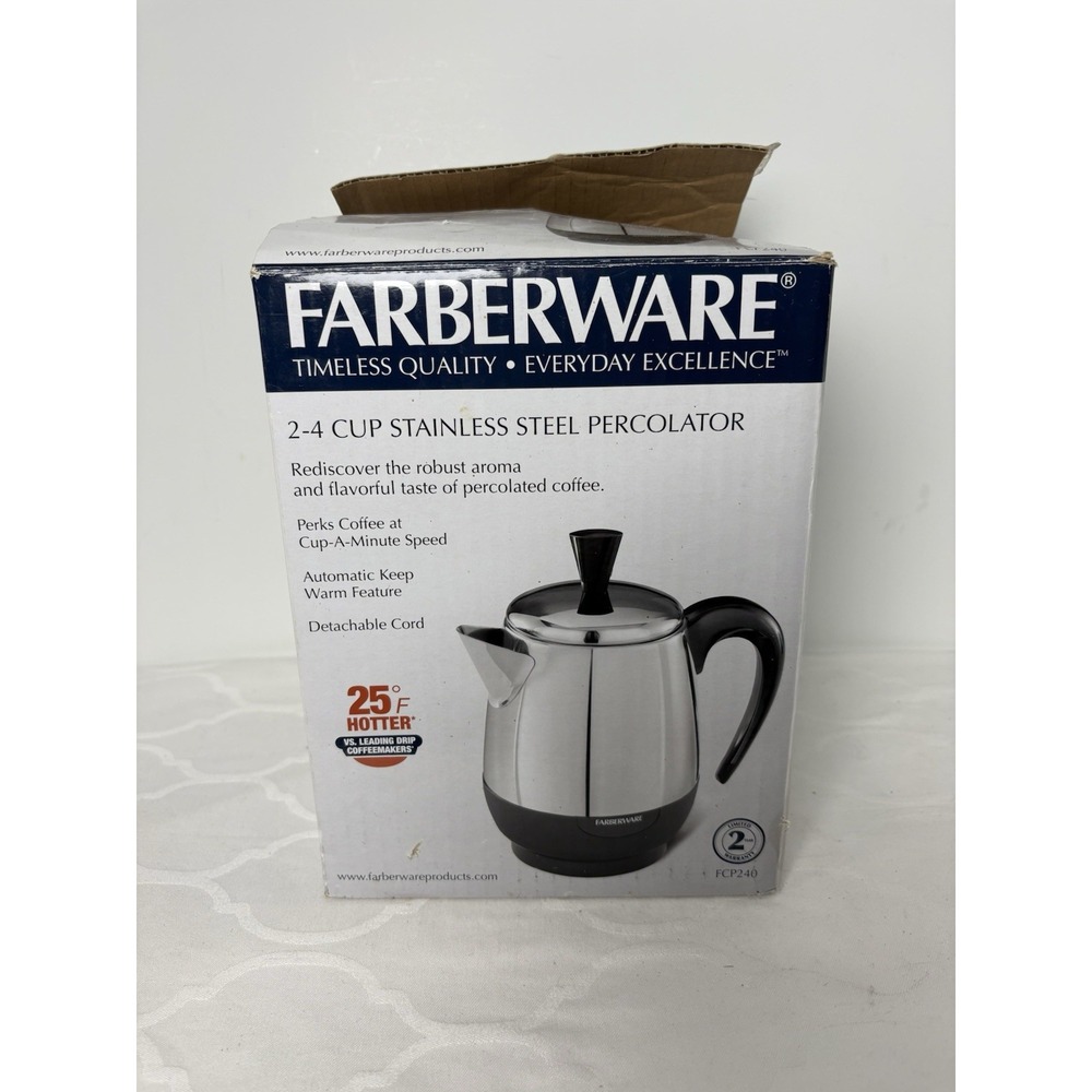 Farberware 2 - 4 Cup Chrome Electric Percolator Coffee Pot FCP240